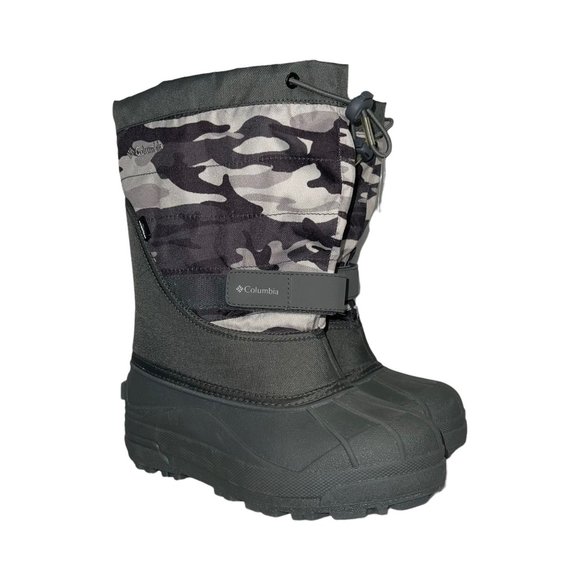 Columbia Gray Camouflage Camo Insulated Snow Ski Winter Boots Boys 5 Barely Worn
